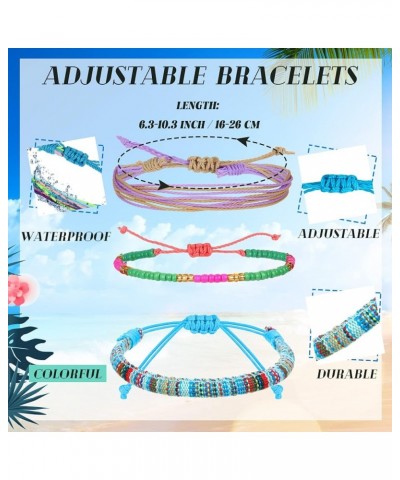 57 Pieces Surfer Strand Wave Bracelet Braided Stretch Friendship Woven Rope Bracelets Adjustable Waterproof Handmade Wax Wrap...