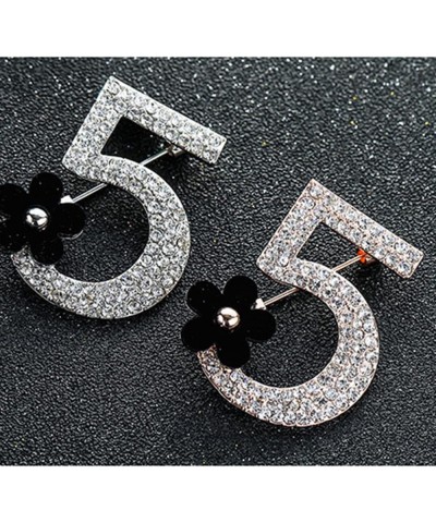 Lucky Number Five Brooch for Women Girl Fashion Small Flower Lapel Pins Corsage Scarf Pin Rhinestones Breastpin for Wedding B...