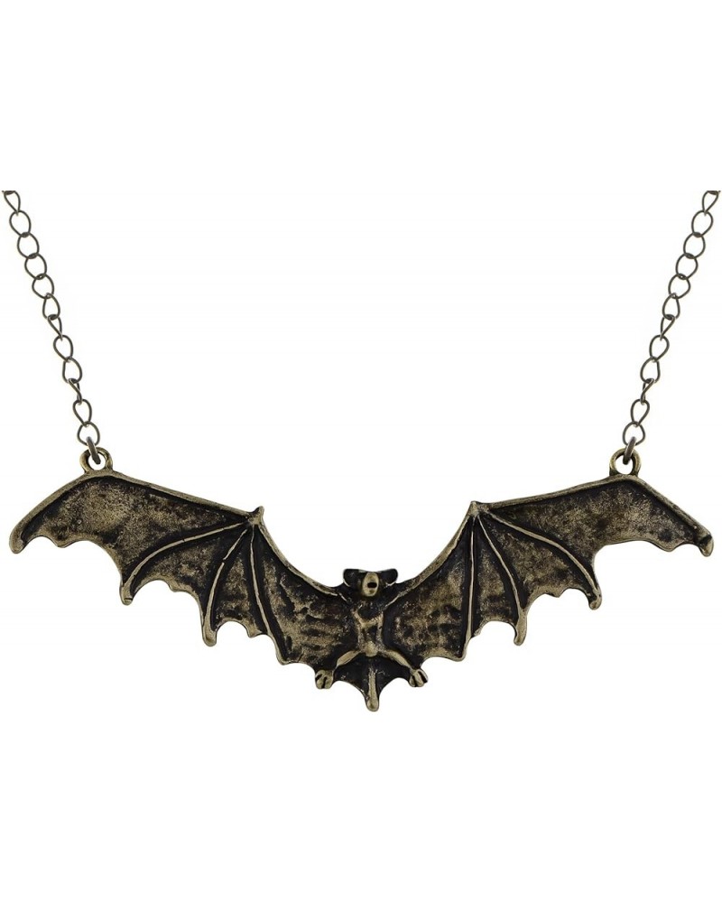 Frightening Halloween Enamel Paint Flying Bat Metal Chain Pendant Necklace Bronze $9.46 Necklaces