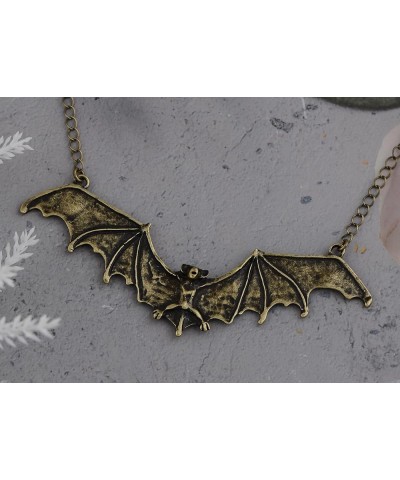 Frightening Halloween Enamel Paint Flying Bat Metal Chain Pendant Necklace Bronze $9.46 Necklaces