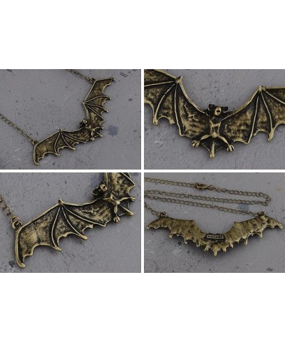 Frightening Halloween Enamel Paint Flying Bat Metal Chain Pendant Necklace Bronze $9.46 Necklaces