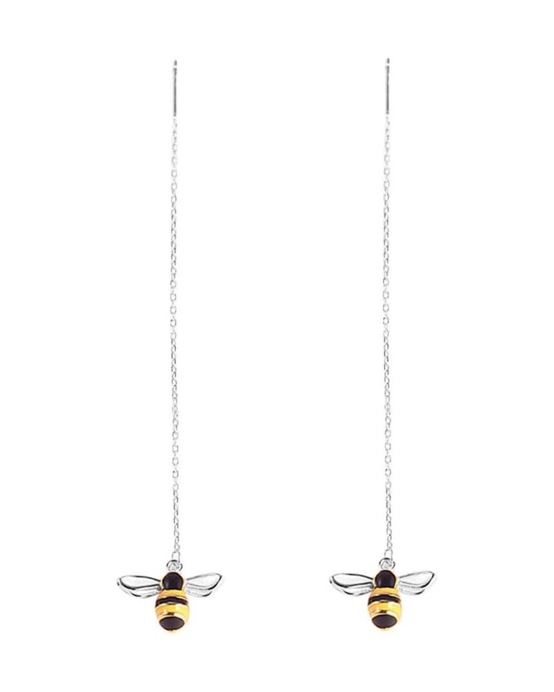 Solid 925 Sterling Silver Bumble Bee Dangle Earrings for Women Teen Girls Honey Bee Drop Earrings Threader Tassel Chain Silve...