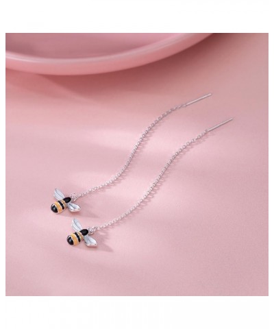 Solid 925 Sterling Silver Bumble Bee Dangle Earrings for Women Teen Girls Honey Bee Drop Earrings Threader Tassel Chain Silve...