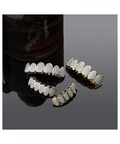 18K Gold Plated All Iced Out Luxury Cubic Zirconia Face Diamond Gold Teeth Grillz Set with Molding Bars Included for Men Wome...