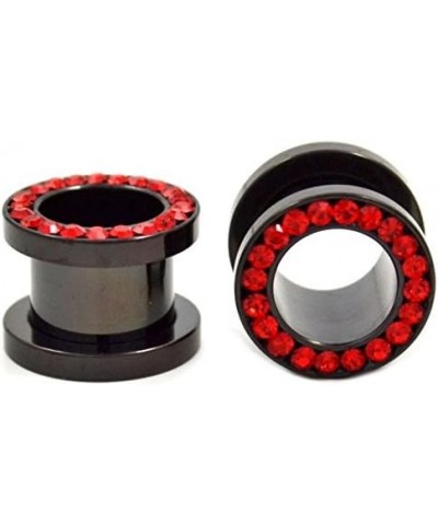 Black Titanium with Red CZ Over Surgical Steel Screw-on Plugs/Gauges 2 Pieces (1 Pair) (B/60) 1/2'' (12MM) $9.27 Body Jewelry