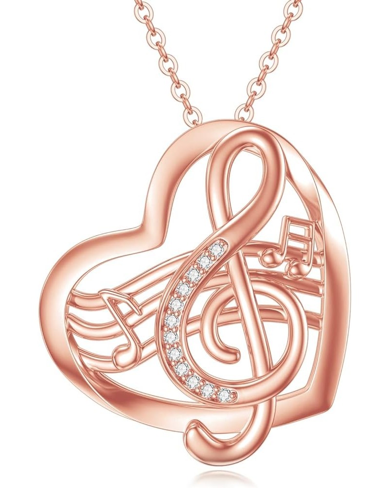 Music Note Necklace for Women Sterling Silver Musical Note Heart Pendant Music Note Jewelry Gift for Music Lover Women Teens ...