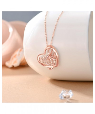 Music Note Necklace for Women Sterling Silver Musical Note Heart Pendant Music Note Jewelry Gift for Music Lover Women Teens ...