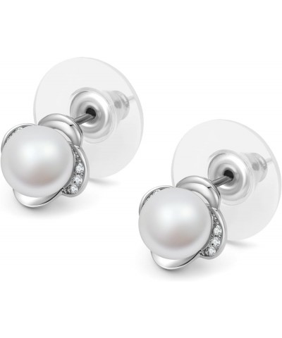 Pearl Stud Earrings, Selected Freshwater Cultured Pearls, 925 Sterling Silver Stud Earrings with Gold/Silver Plated Accents, ...