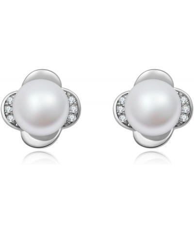 Pearl Stud Earrings, Selected Freshwater Cultured Pearls, 925 Sterling Silver Stud Earrings with Gold/Silver Plated Accents, ...