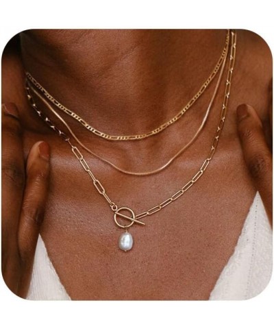 Dainty Layered Pearl Necklaces for Women 14K Gold Plated Pearl Necklace Layering Pearl Paperclip Necklace Trendy Women Pearl ...