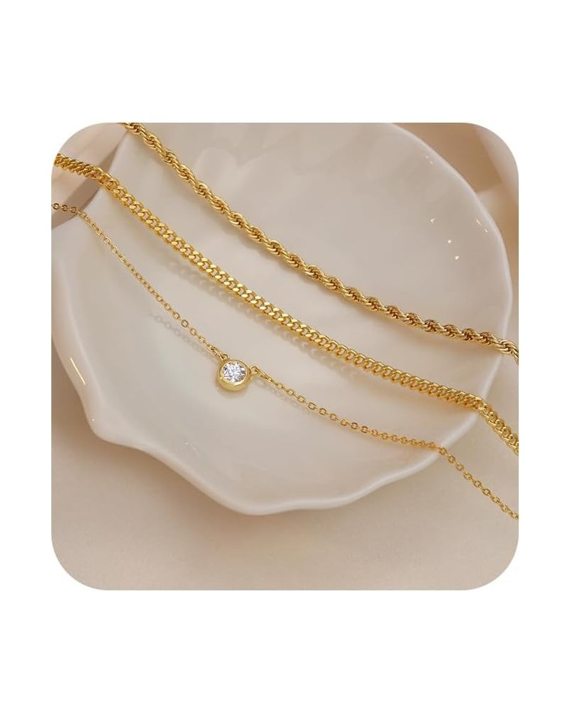 Gold Layered Set Necklaces for Women, Dainty 14K Gold Plated Layered CZ Pendant Necklaces Simple Gold Herringbone Snake Choke...