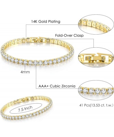 3 Pcs Tennis Bracelets for Women 14K Gold Plated 4mm 5A+ Cubic Zirconia CZ Diamond Classic Adjustable Slider Bracelet Fashion...