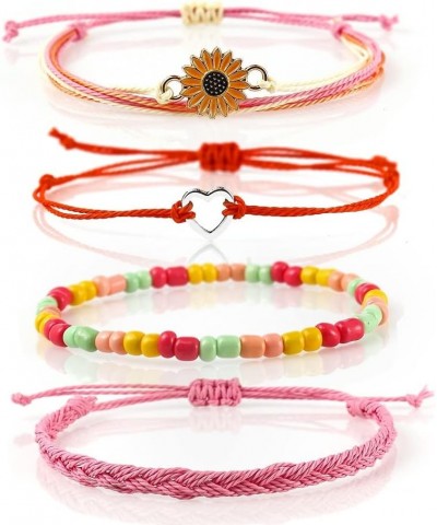 4 Pcs Summer Surfer Wave Anklet Bracelets Adjustable Strand Braided String Rope Bracelets Waterproof Handmade Sunflower Brace...