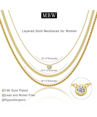 Gold Layered Set Necklaces for Women, Dainty 14K Gold Plated Layered CZ Pendant Necklaces Simple Gold Herringbone Snake Choke...