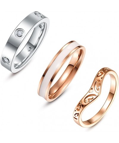 TUNGSTORY 3pcs Stainless Steel Ring Set for Women Men, Rose Gold Wishbone Chevron Ring DNA Double Helix Ring Star Moon Sun Sp...