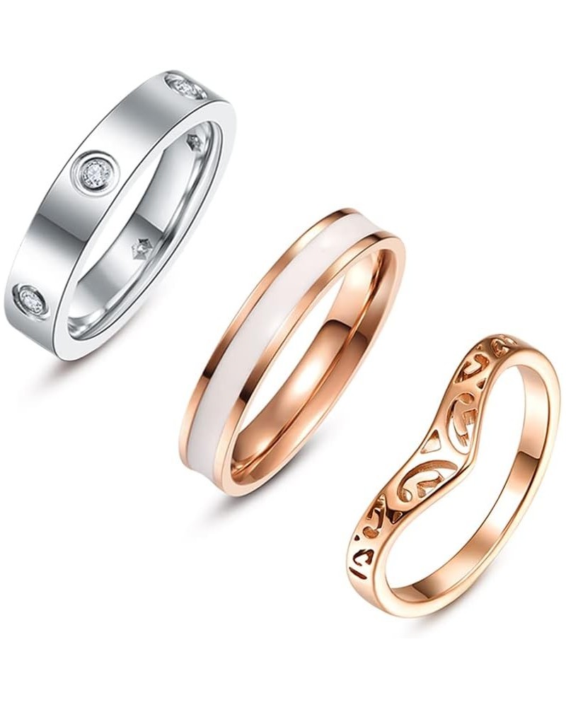 TUNGSTORY 3pcs Stainless Steel Ring Set for Women Men, Rose Gold Wishbone Chevron Ring DNA Double Helix Ring Star Moon Sun Sp...