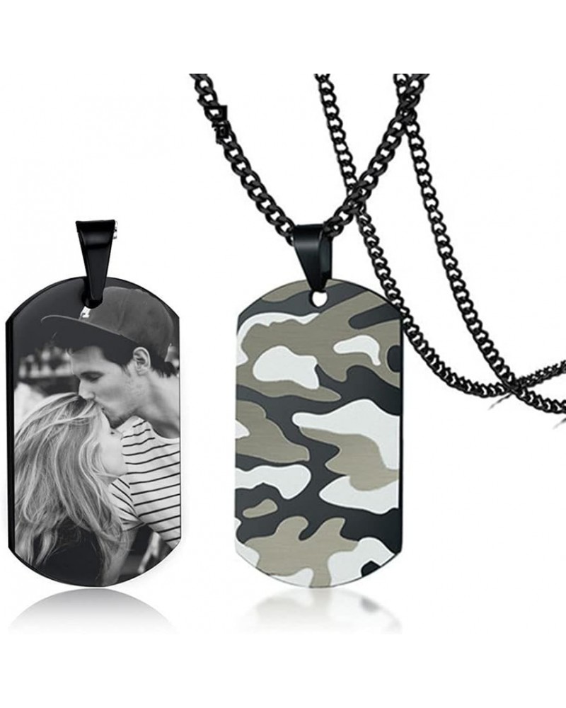 Custom Military Dog Tags Personalized Photo Name Date Quote Engraved Camo Pendant Customize Text & Picture Camoflauge Necklac...