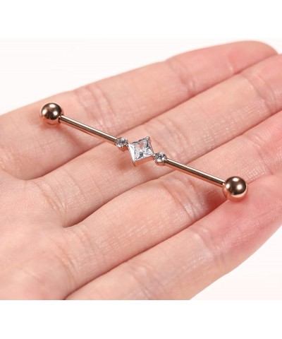 Industrial Bar Industrial Piercing Jewelry 14G Industrial Barbell Surgical Steel for Women Men With CZ/Pyramid/Cross Surface ...