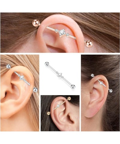 Industrial Bar Industrial Piercing Jewelry 14G Industrial Barbell Surgical Steel for Women Men With CZ/Pyramid/Cross Surface ...