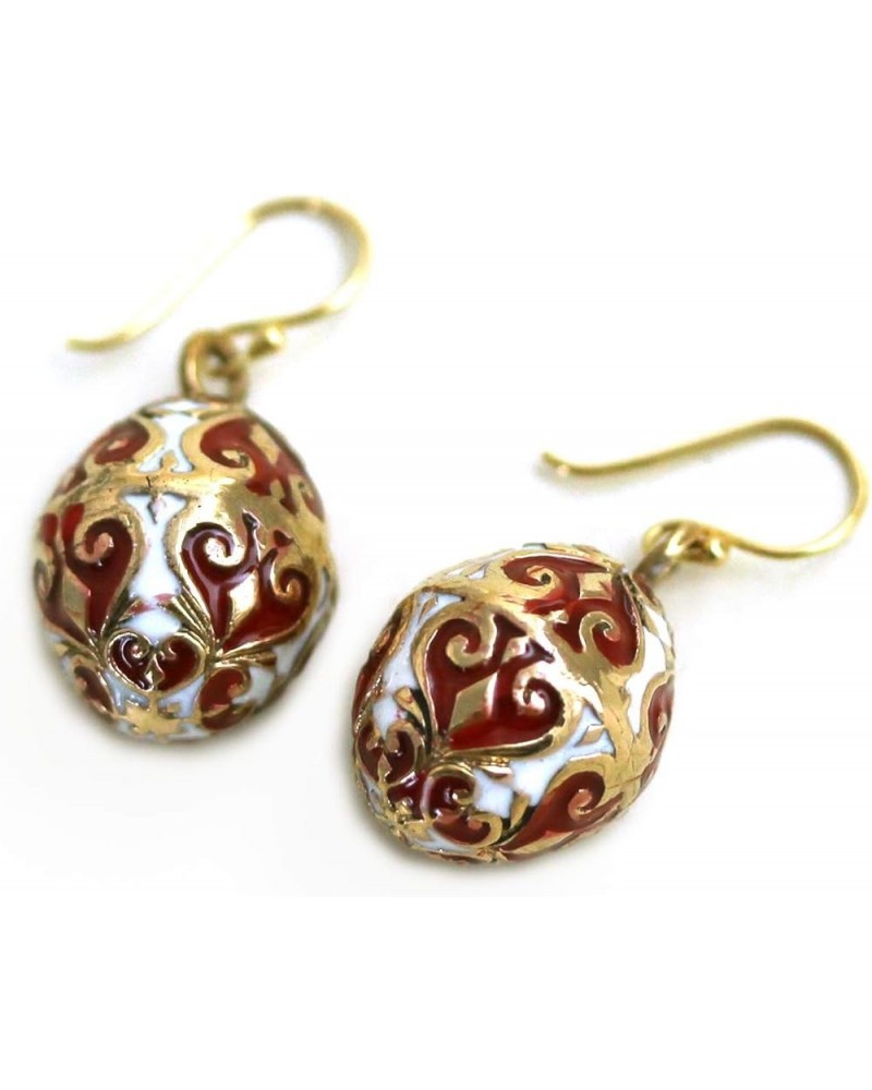 Bronze Multicolor Enameled Egg, Easter Egg, Russian Eggs, Dangle Earrings Fish Hook Thailand Made Jewelry Red-White $8.82 Ear...