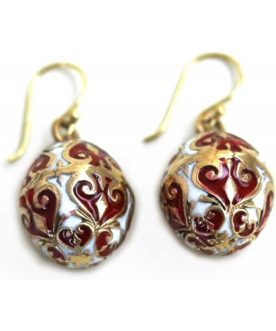 Bronze Multicolor Enameled Egg, Easter Egg, Russian Eggs, Dangle Earrings Fish Hook Thailand Made Jewelry Red-White $8.82 Ear...