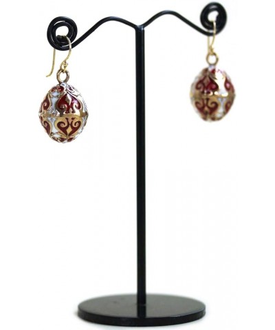 Bronze Multicolor Enameled Egg, Easter Egg, Russian Eggs, Dangle Earrings Fish Hook Thailand Made Jewelry Red-White $8.82 Ear...