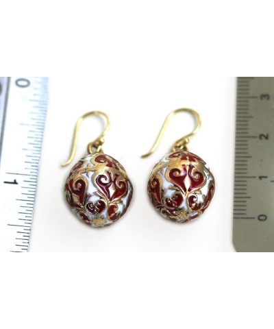 Bronze Multicolor Enameled Egg, Easter Egg, Russian Eggs, Dangle Earrings Fish Hook Thailand Made Jewelry Red-White $8.82 Ear...