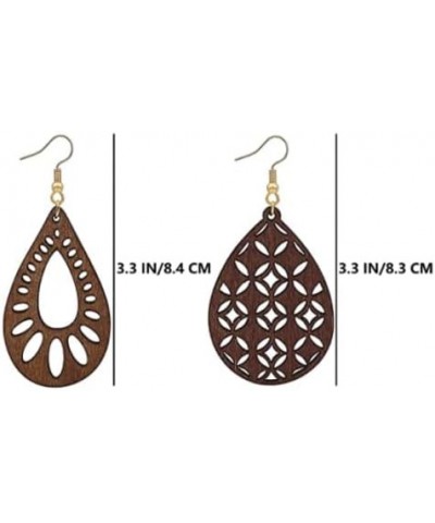 Fashion Hollow Wood Earrings Retro Colorful Water Drop Wooden Earrings for Women Girls Green $5.59 Earrings