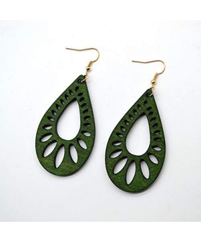 Fashion Hollow Wood Earrings Retro Colorful Water Drop Wooden Earrings for Women Girls Green $5.59 Earrings