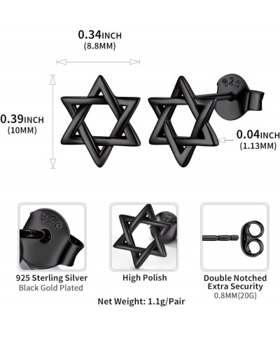 Hypoallergenic 925 Sterling Silver Dainty Small Star of David Stud Earrings for Women (with Gift Box) Star of David -Black $1...