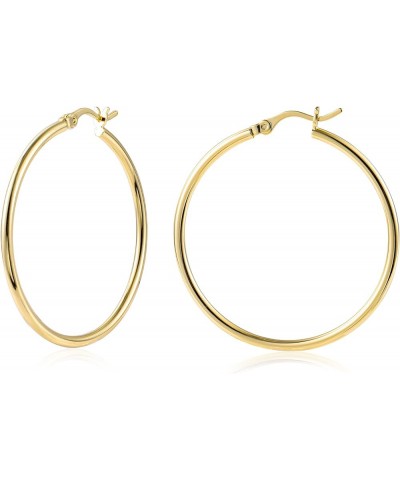 14K Gold Plated Hoop Earrings for Women Hypoallergenic Thick Chunky Hoop Earrings Lightweight Tube Design 14K Gold Hoop (50mm...