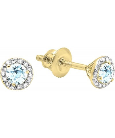 14K 3 MM Each Round Gemstone & White Diamond Ladies Halo Stud Earrings, Yellow Gold Aquamarine $41.21 Earrings