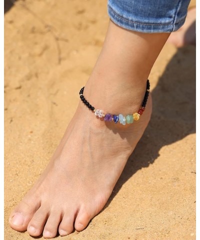 7 Chakra Chip Tumbled Real Stone Beaded Anklet Bracelet for Women Power Energy Healing Crsyatls and Gemstones Beach Foot Adju...