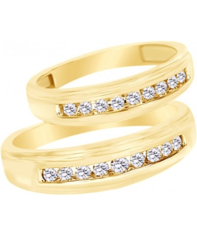 White Natural Diamond His and Hers Wedding Band Ring Set 14K Yellow Gold (0.38 Cttw) Men Size - 14 Women Size - 7 $434.24 Sets