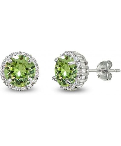 Sterling Silver 6mm Round-cut Halo Stud Earrings Made with European Crystals Aug - Light Green $12.32 Earrings