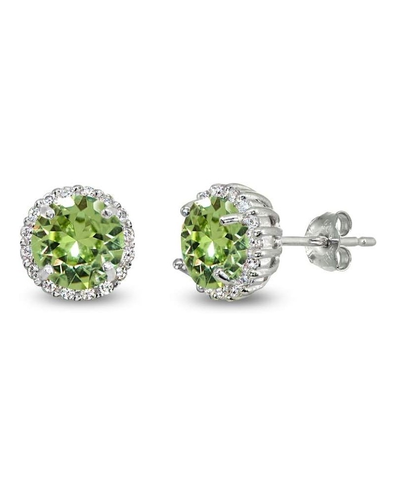 Sterling Silver 6mm Round-cut Halo Stud Earrings Made with European Crystals Aug - Light Green $12.32 Earrings