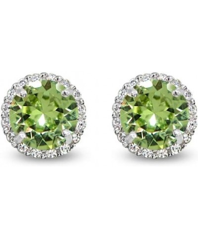 Sterling Silver 6mm Round-cut Halo Stud Earrings Made with European Crystals Aug - Light Green $12.32 Earrings