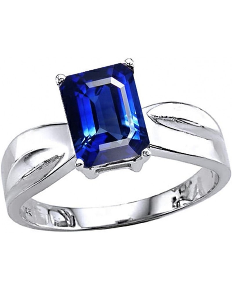 Solid 14k White Gold Contemporary Modern Emerald Cut Octagon Solitaire Engagement Promise Ring Created Blue Sapphire $192.59 ...