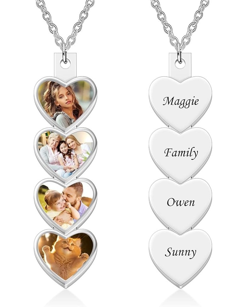 Personalized Heart Photo Necklace with Names Customized Engraved Picture Necklace Memorial Family Necklace Gift for Women Mom...