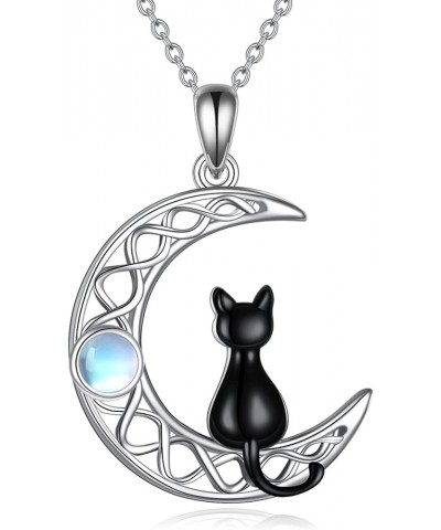 Black Cat Moonstone Necklace for Women Sterling Silver Moon Black Cat Irish Jewelry moonstone 1 $16.80 Necklaces