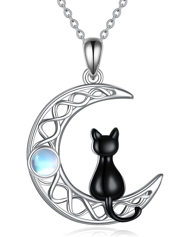 Black Cat Moonstone Necklace for Women Sterling Silver Moon Black Cat Irish Jewelry moonstone 1 $16.80 Necklaces