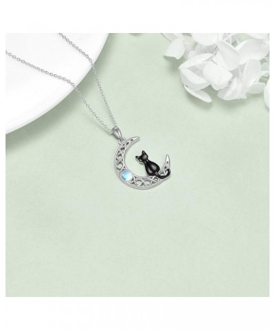 Black Cat Moonstone Necklace for Women Sterling Silver Moon Black Cat Irish Jewelry moonstone 1 $16.80 Necklaces