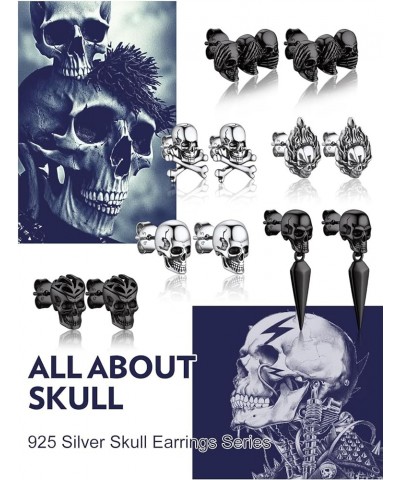 925 Sterling Silver Skull Stud Earrings Hoop Earrings for Women Men Punk Gothic Halloween Skull Skeleton Earring Studs Hoops ...