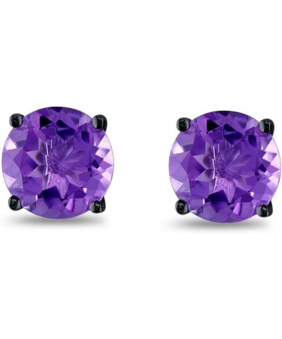 Solitaire Stud Post Earrings Round Simulated Amethyst 925 Sterling Silver Choose Color 7MM Black Tone, Simulated Amethyst $10...