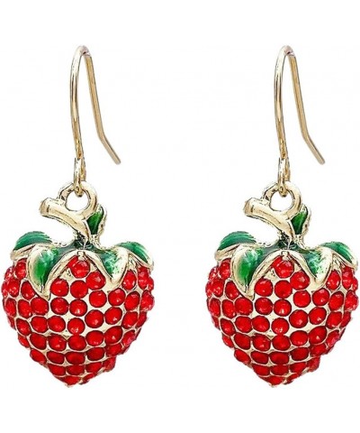 Sweet Cute Fruit Strawberry Drop Dangle Earrings for Women Girls Red Full Rhinestone Simulation Strawberry Earrings Red $9.85...