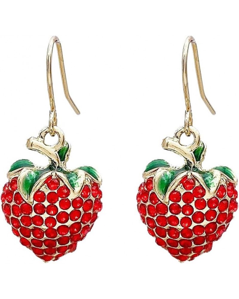 Sweet Cute Fruit Strawberry Drop Dangle Earrings for Women Girls Red Full Rhinestone Simulation Strawberry Earrings Red $9.85...