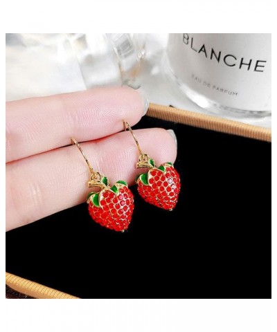 Sweet Cute Fruit Strawberry Drop Dangle Earrings for Women Girls Red Full Rhinestone Simulation Strawberry Earrings Red $9.85...