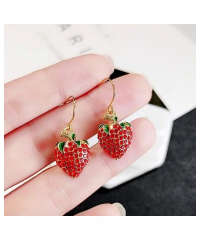 Sweet Cute Fruit Strawberry Drop Dangle Earrings for Women Girls Red Full Rhinestone Simulation Strawberry Earrings Red $9.85...