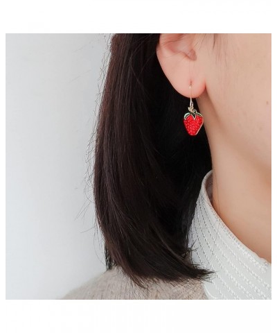 Sweet Cute Fruit Strawberry Drop Dangle Earrings for Women Girls Red Full Rhinestone Simulation Strawberry Earrings Red $9.85...