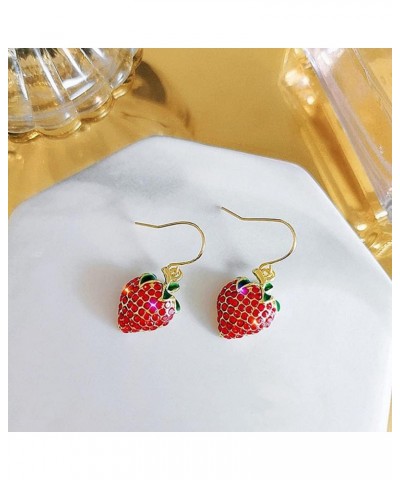 Sweet Cute Fruit Strawberry Drop Dangle Earrings for Women Girls Red Full Rhinestone Simulation Strawberry Earrings Red $9.85...